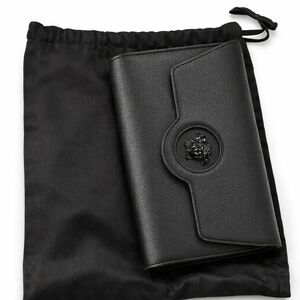 Versace Black Leather Medusa-Emblem Continental Wallet
